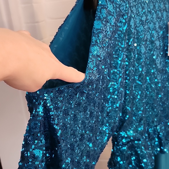 Teal Sequin Cocktail Dress, Small - Picture 2 of 10